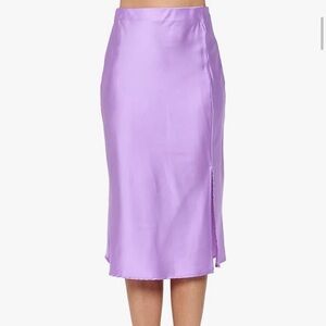 Purple satin skirt with side slit